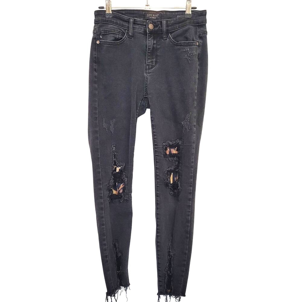 Judy Blue Black Distressed Skinny Jeans Size 3/26 Raw Hem Stretch Denim